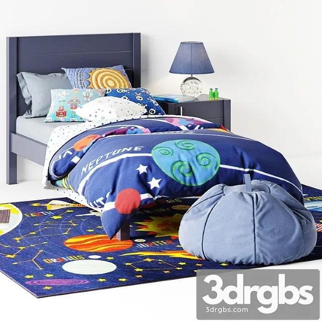Bed Uptown Navy Blue Bed from Crate & Barrel curbstone Kids Uptown Navy Blue Nightstand 3D Model Free