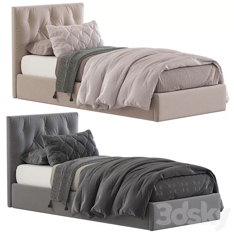 Bed with a soft headboard 8 3D Model