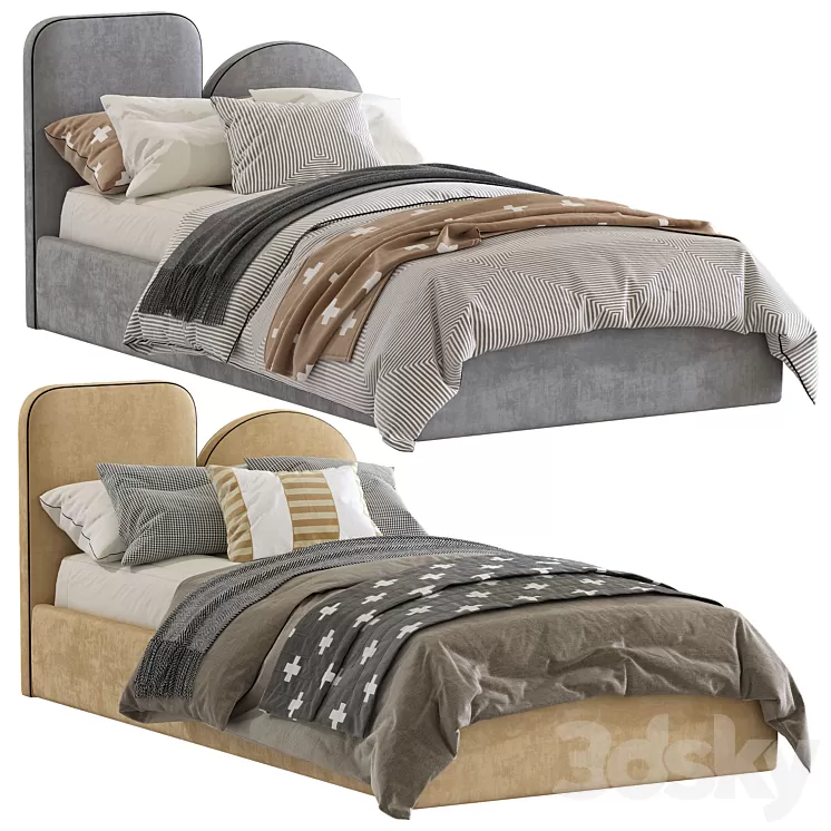 Bed with a soft headboard 9 3D Model Free