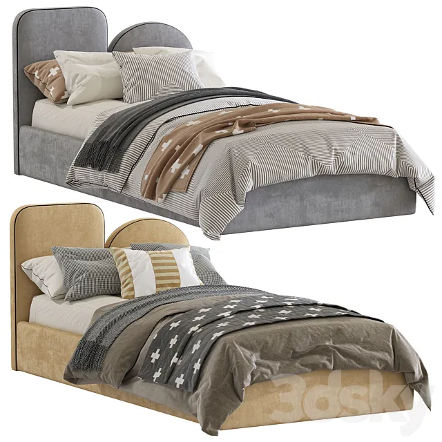 Bed with a soft headboard 9 3DModel