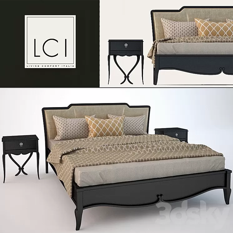 Bed with bedside table LCI 3D Model