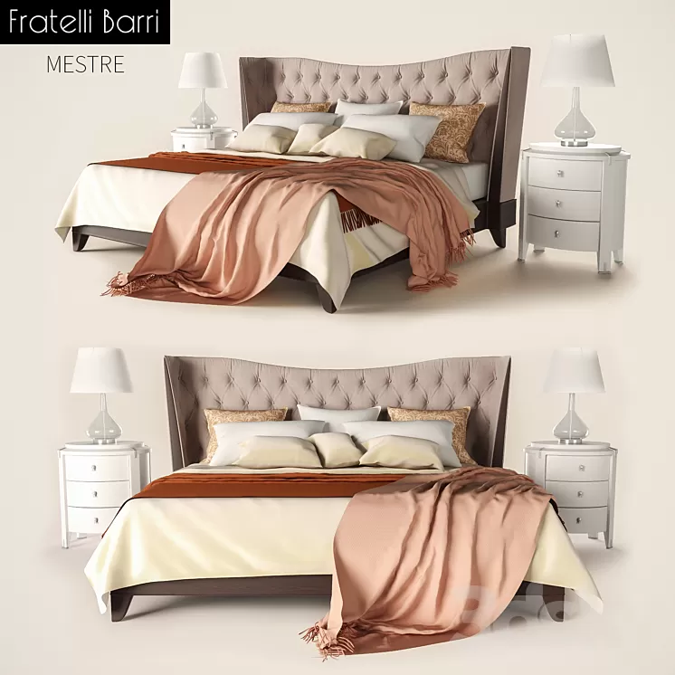 Bed with bedside tables Fratelli Barri Mestre 3D Model