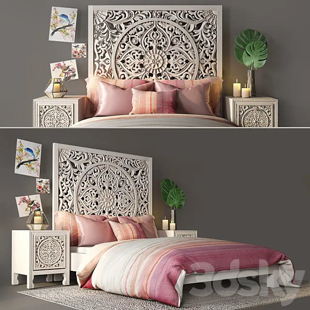Bed with bedside tables from Anthropologie 3D Model