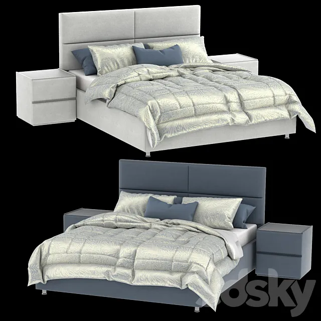 Bed with lifting mechanism ORLANDO and curbstone OSCAR from Askona 3D Model