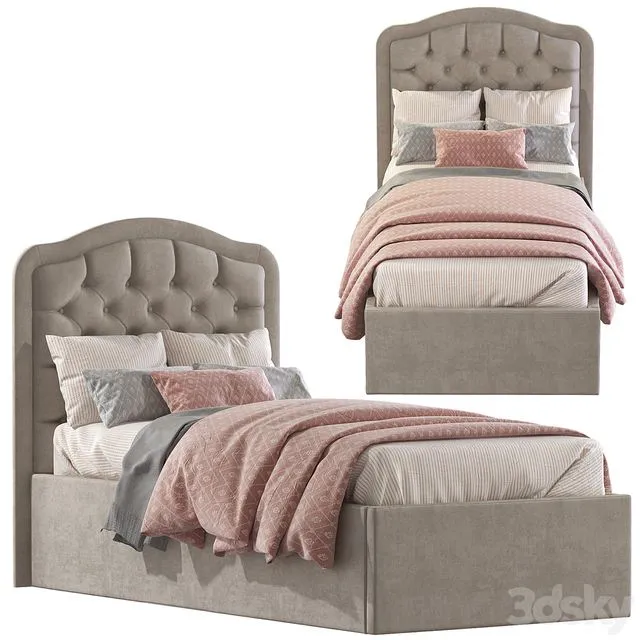 Bed with soft headboard 2 3D Model