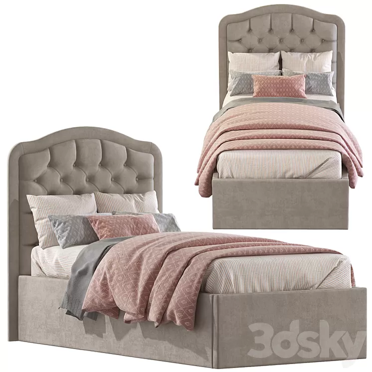 Bed with soft headboard 2 3D Model