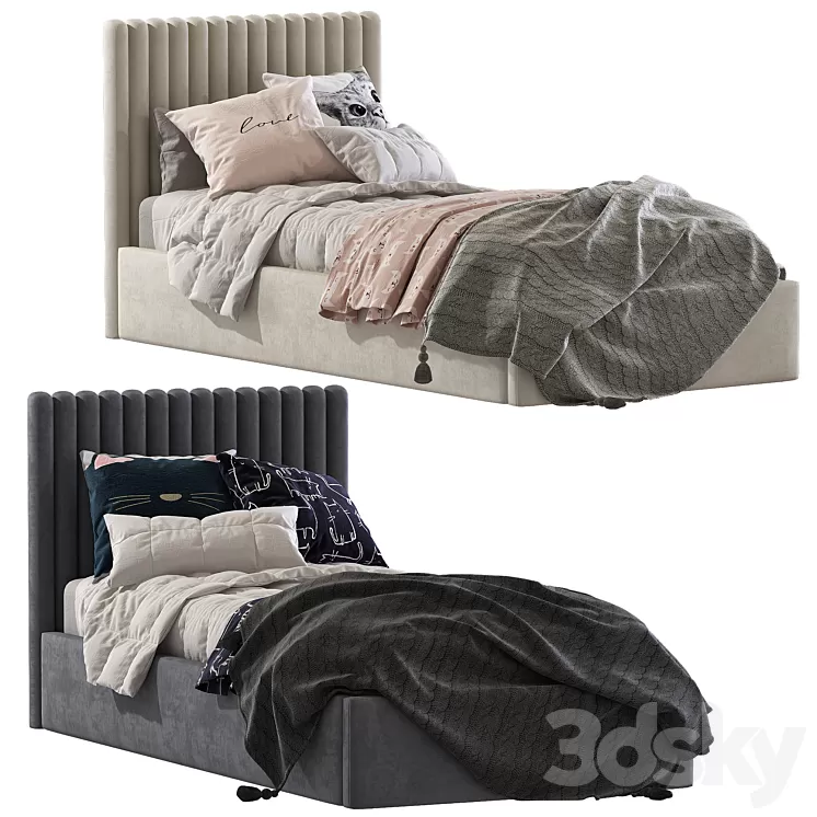 Bed with soft headboard 3 3D Model