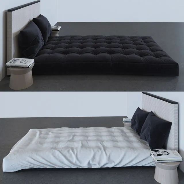 Bed wood fabric round pillow sheet bedside linens 3D Model