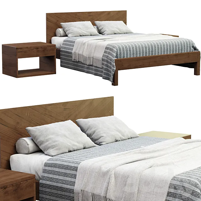 Bed Wood West Elm 3D Model