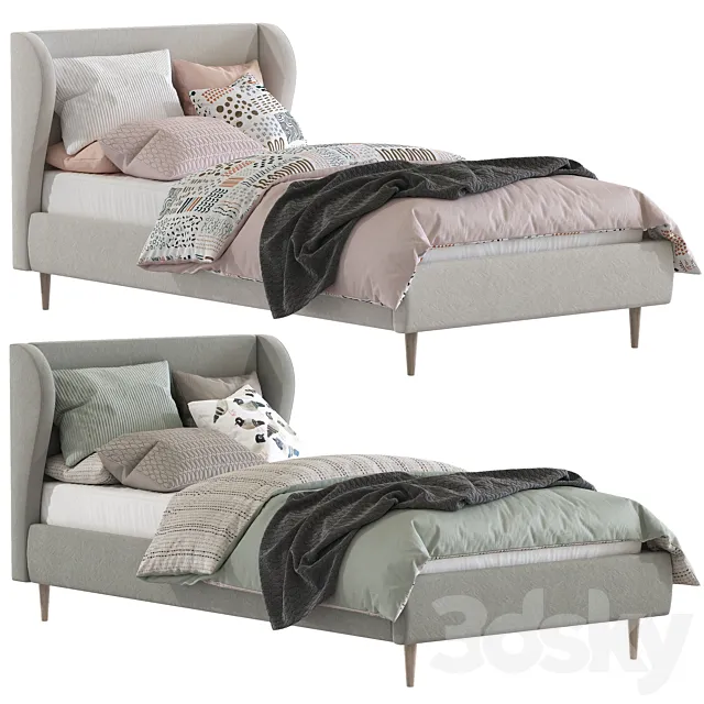 Bed Wren Wingback Upholstered Bed 3D Model