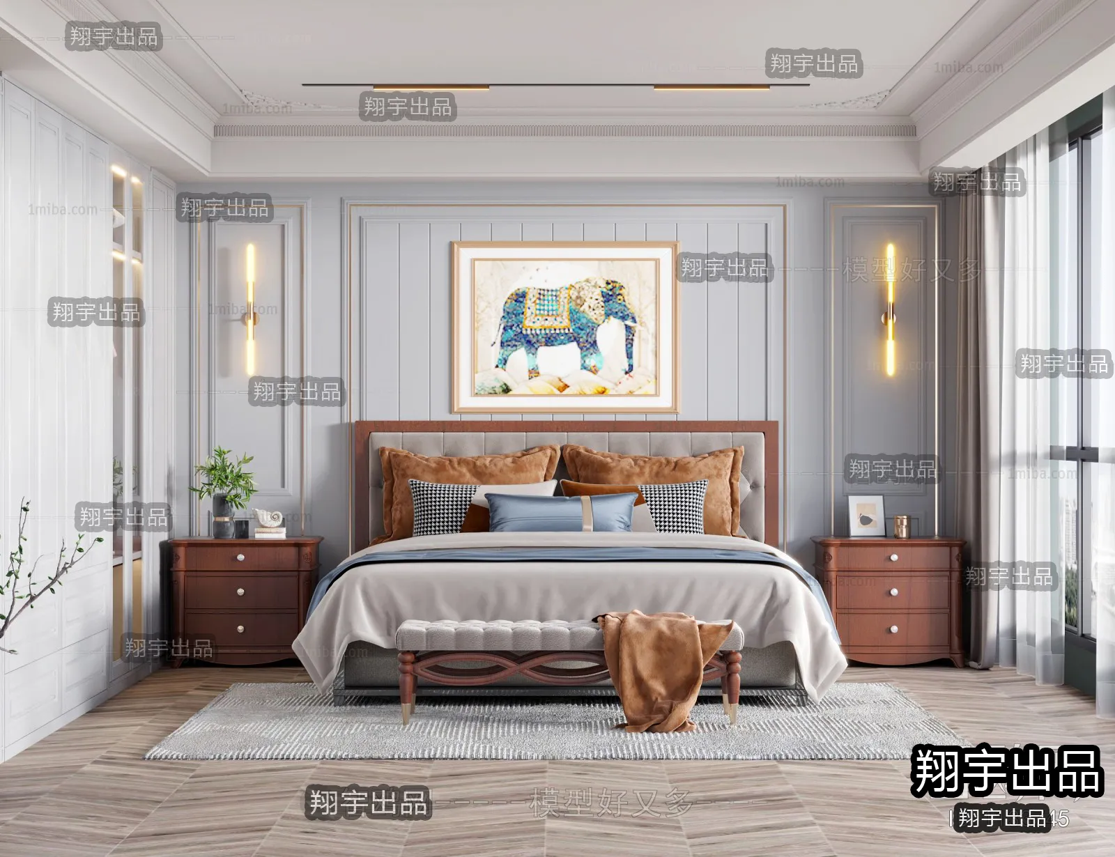 Bedroom 3D Interior Scene - American Style - 001