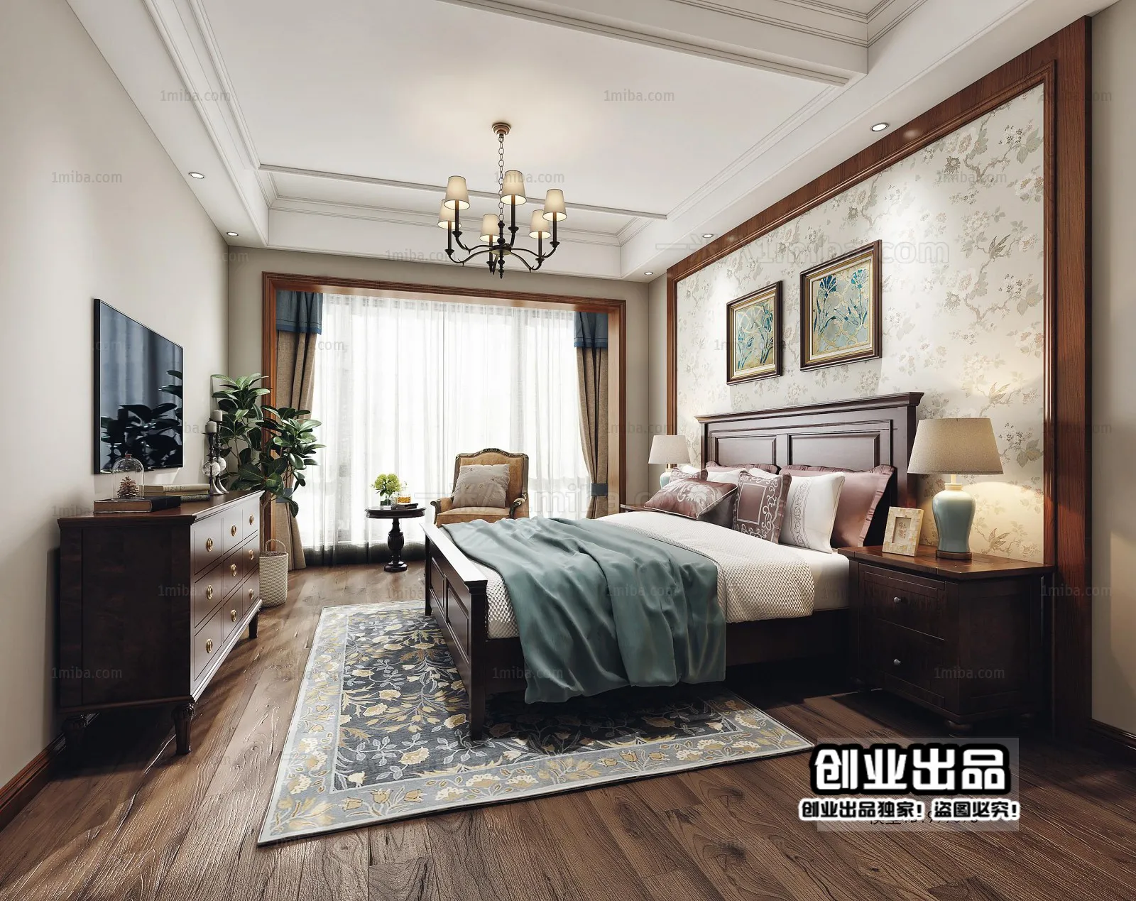 Bedroom 3D Interior Scene - American Style - 002