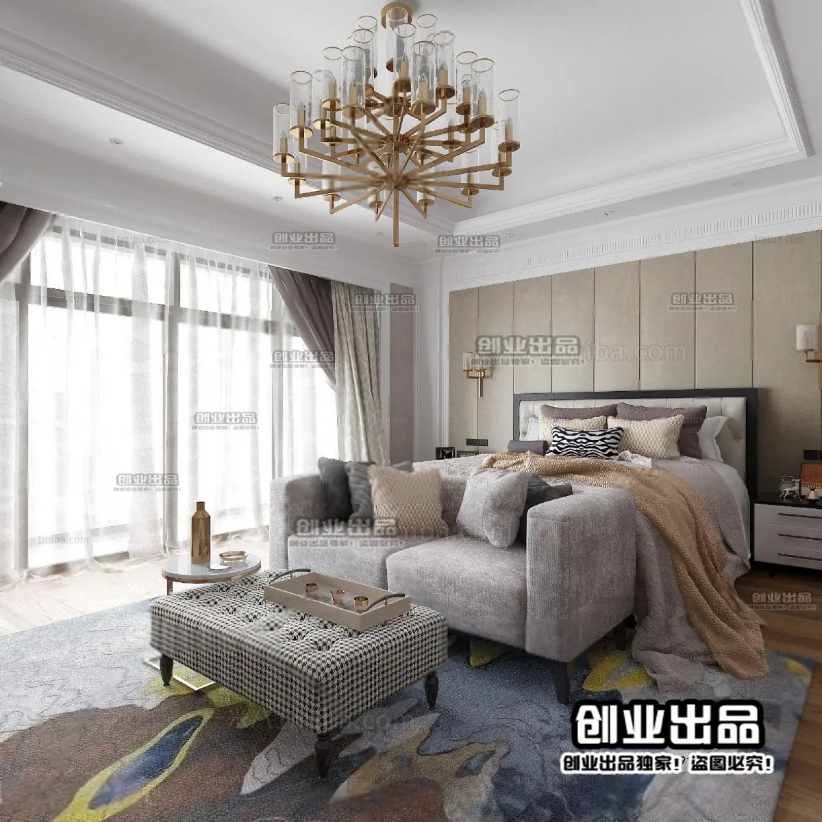 Bedroom 3D Interior Scene - American Style - 004