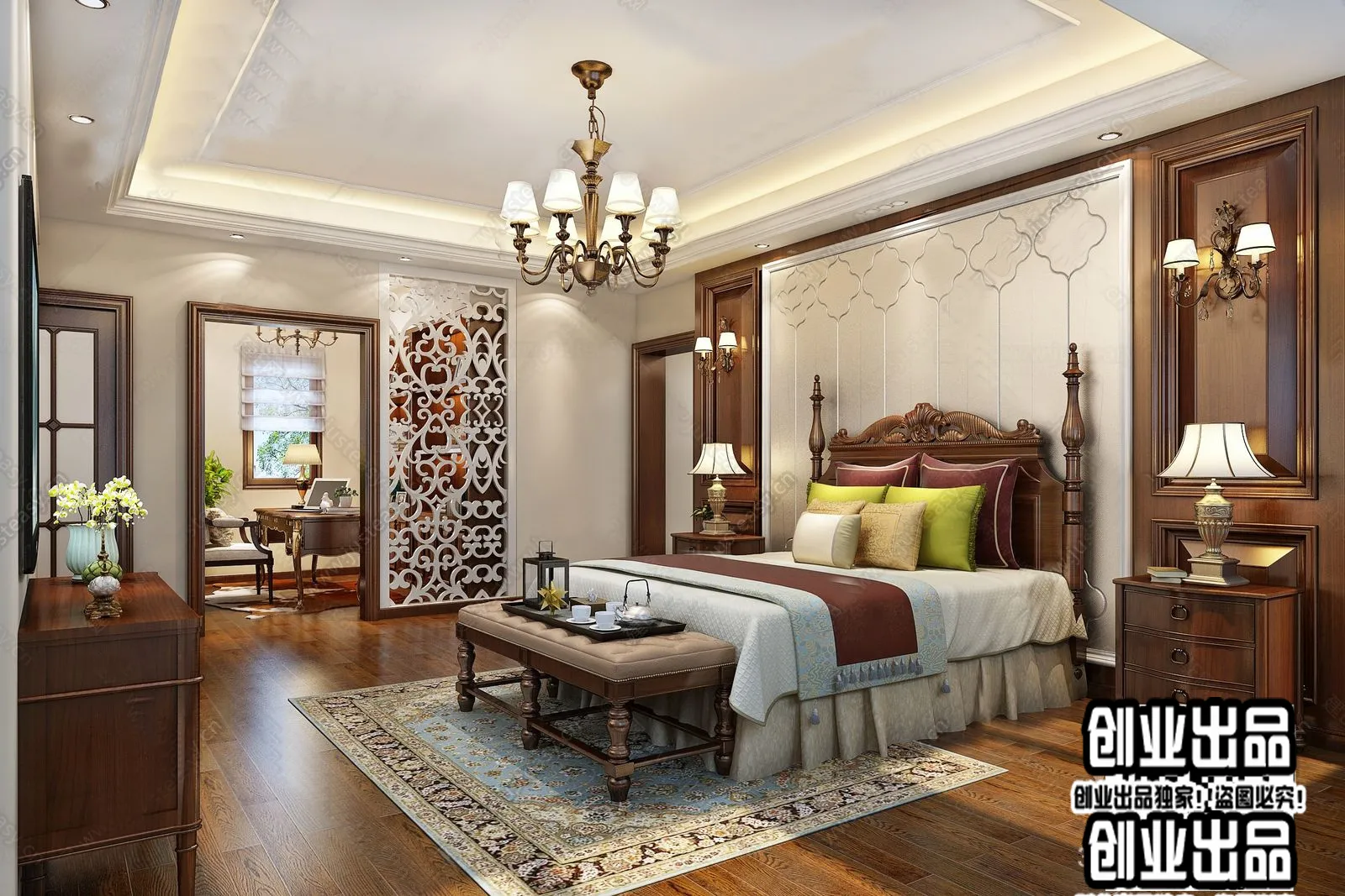 Bedroom 3D Interior Scene - American Style - 005