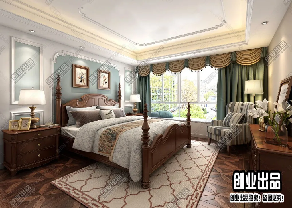 Bedroom 3D Interior Scene - American Style - 006