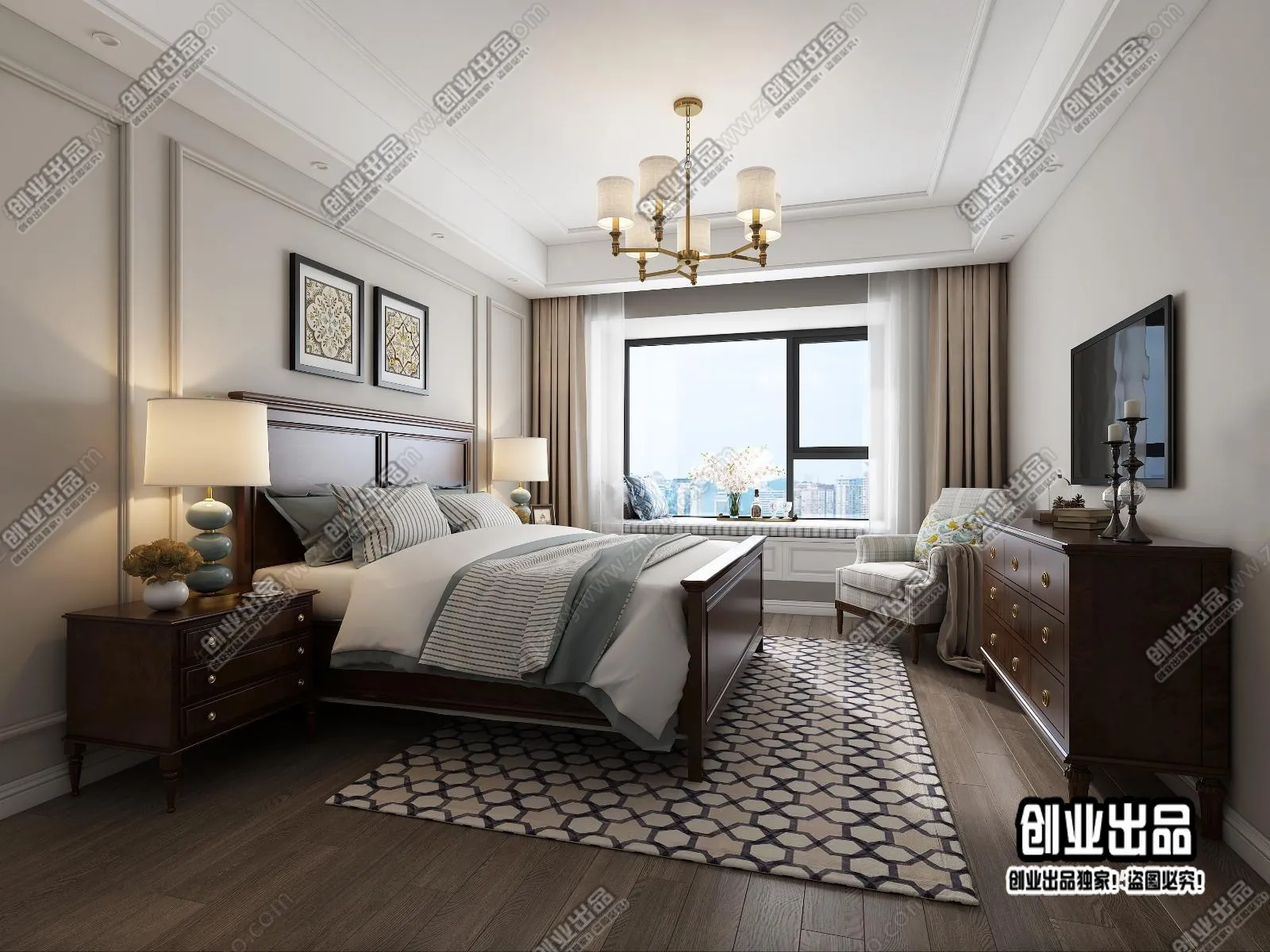 Bedroom 3D Interior Scene - American Style - 007