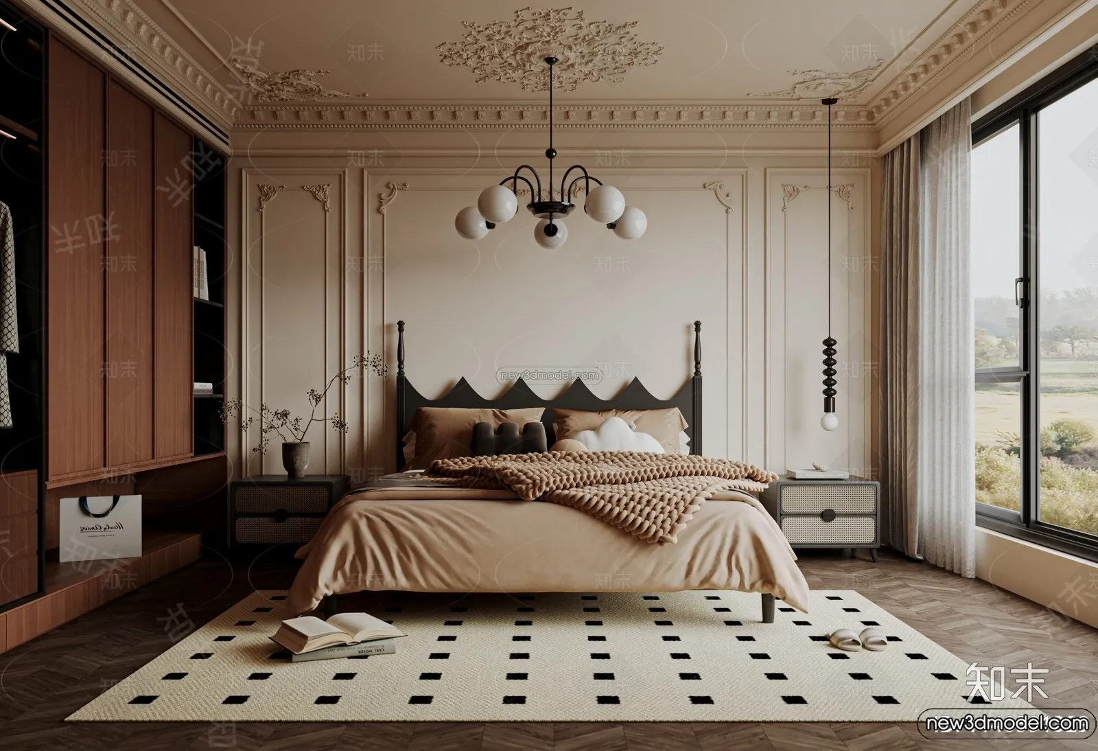 Bedroom - 3D Interior Scene - French Style - 026