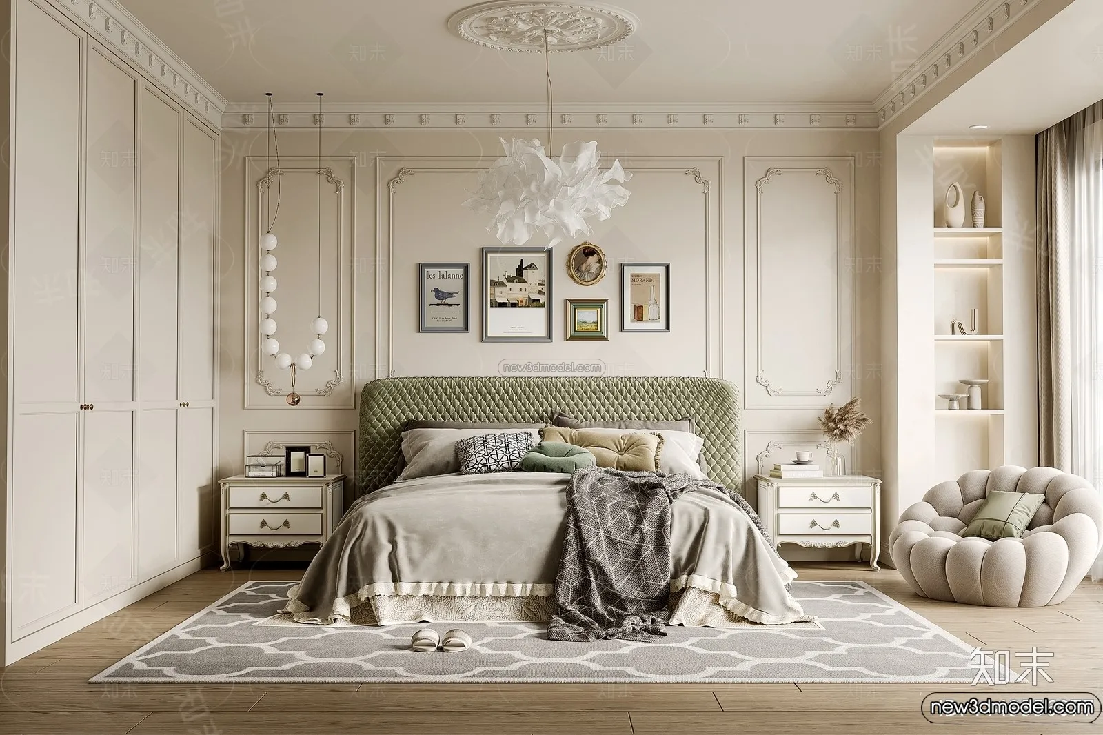 Bedroom - 3D Interior Scene - French Style - 056