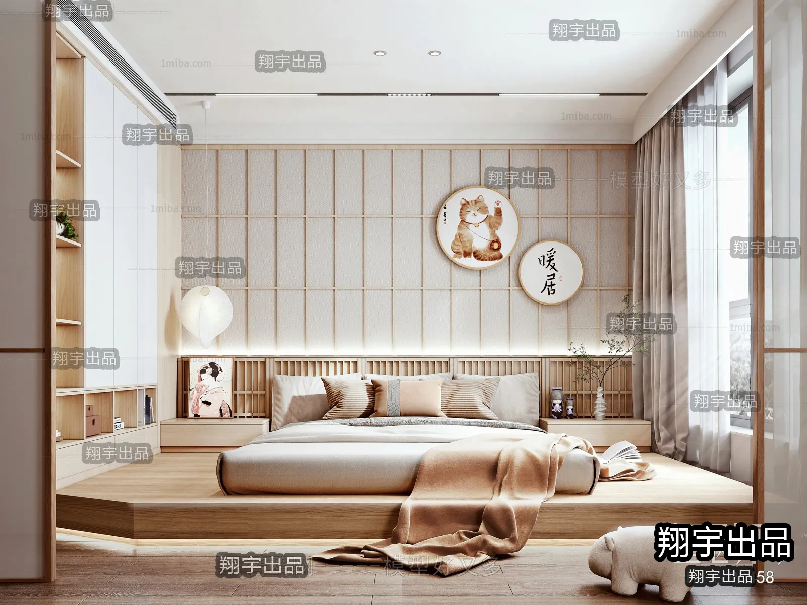 Bedroom 3D Interior Scene - Japanese Style - 001