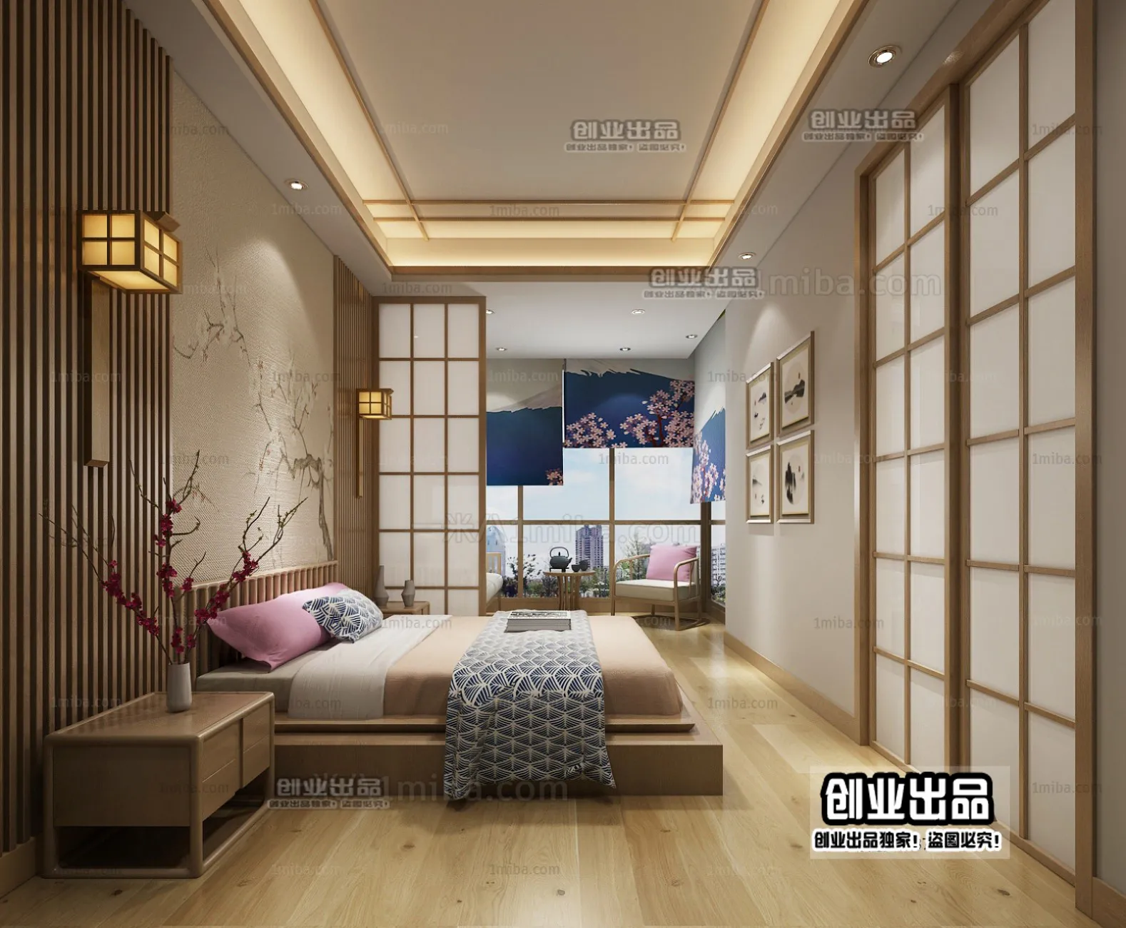 Bedroom 3D Interior Scene - Japanese Style - 009