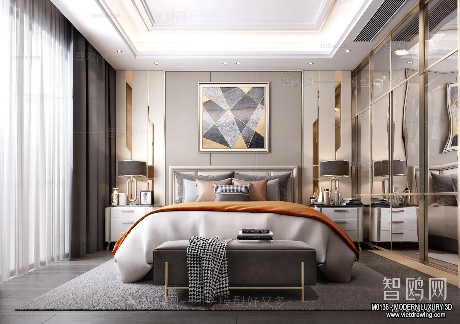Bedroom - 3D Interior Scene - Luxury Style - 018