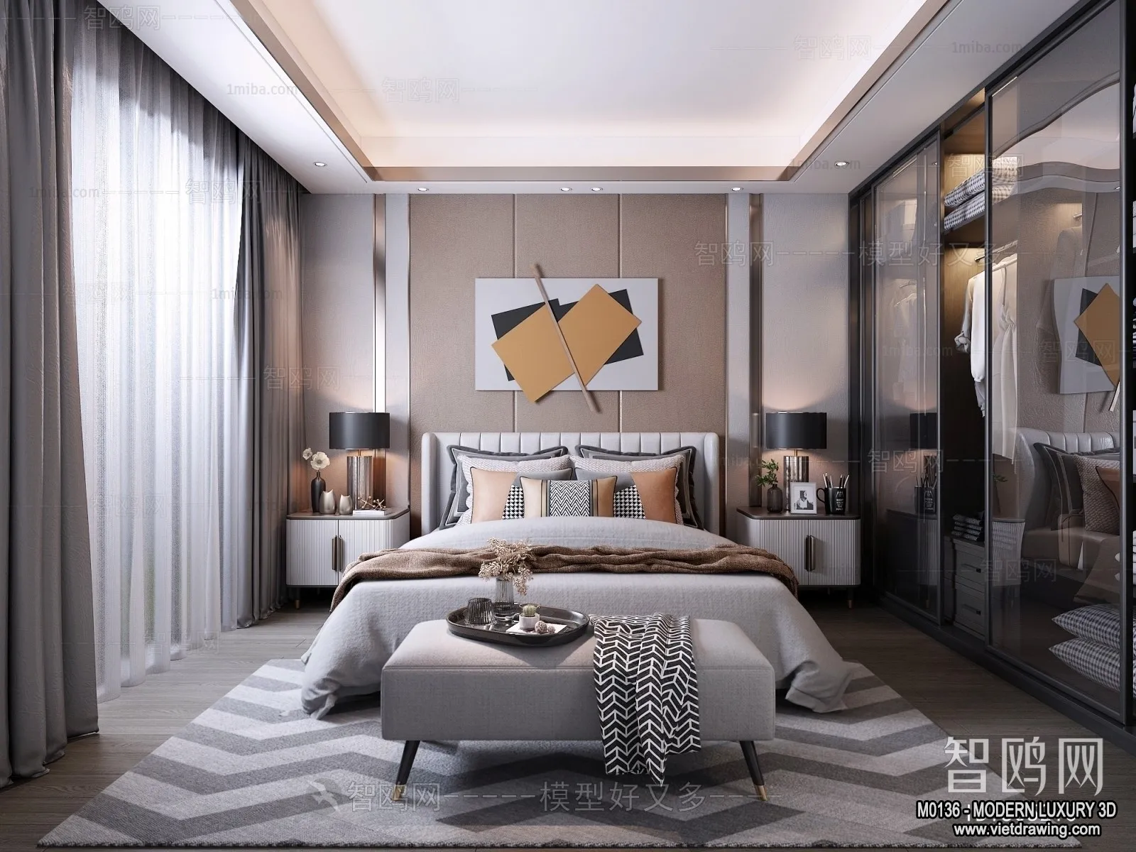 Bedroom - 3D Interior Scene - Luxury Style - 068