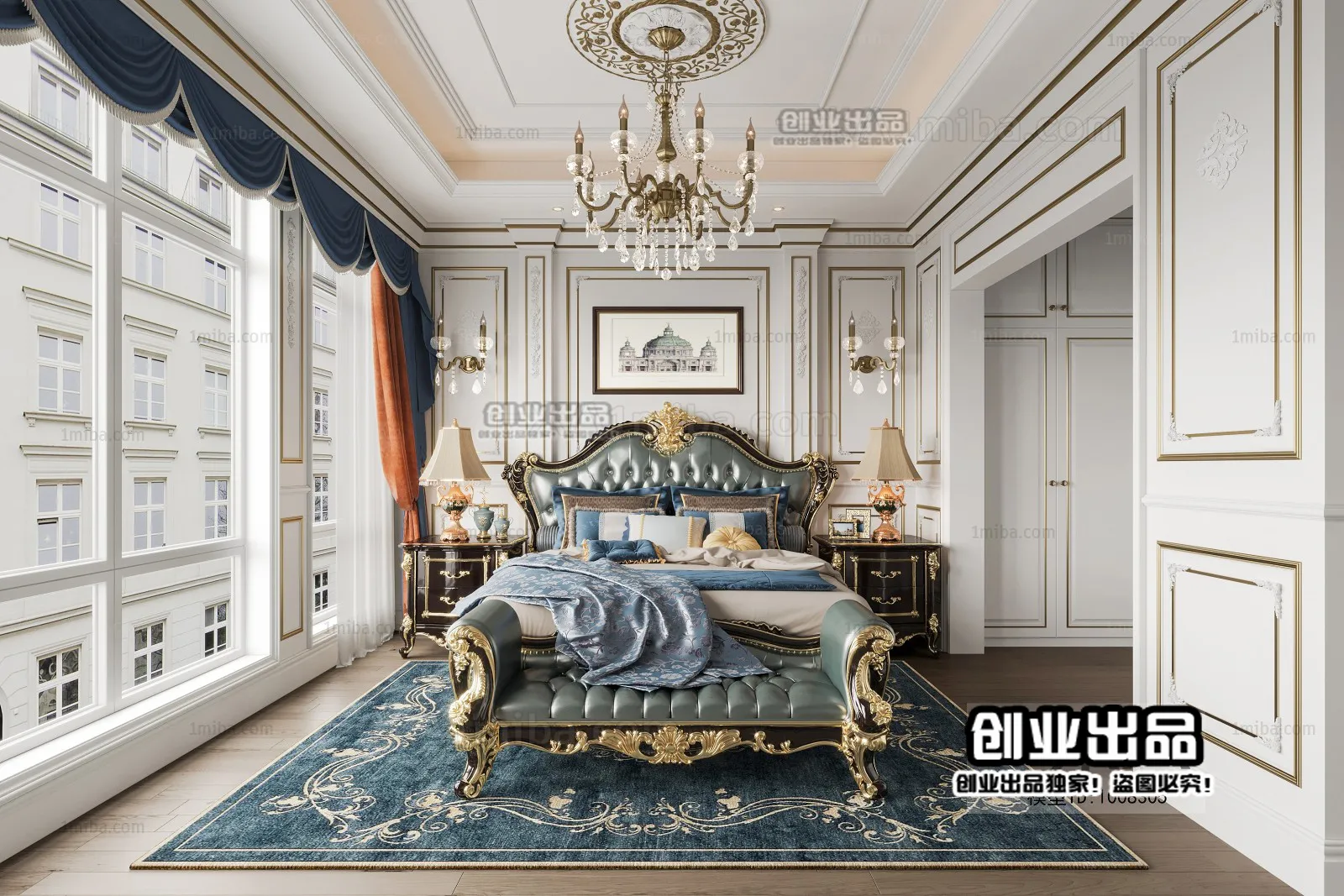 Bedroom 3D Interior Scene Model - European Style - 001