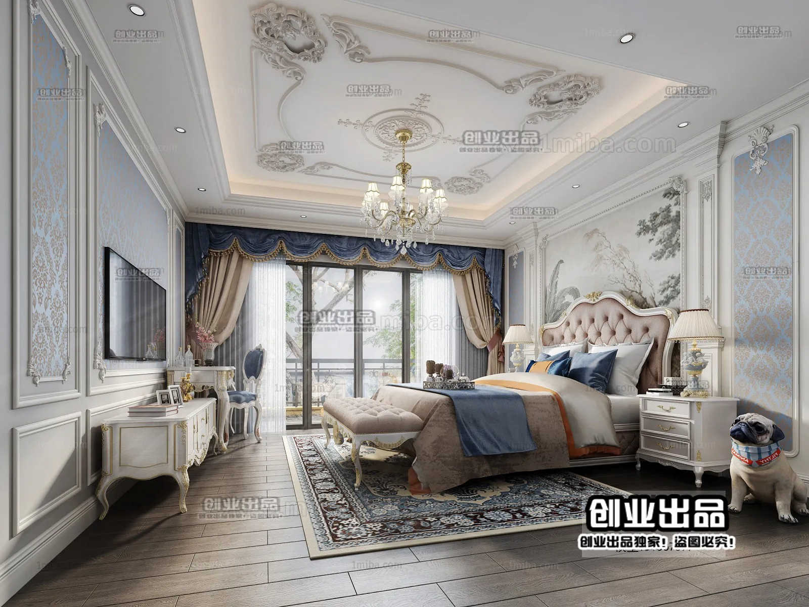 Bedroom 3D Interior Scene Model - European Style - 002