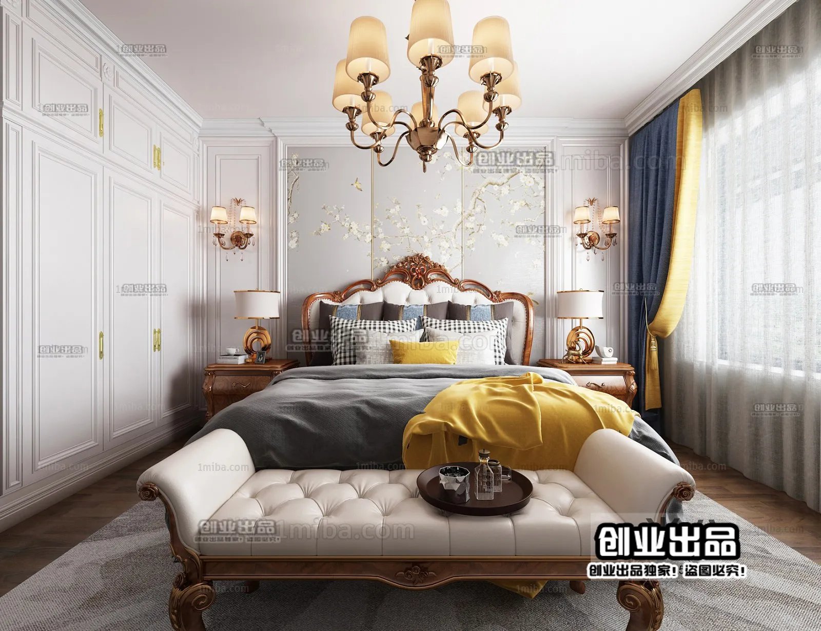Bedroom 3D Interior Scene Model - European Style - 003