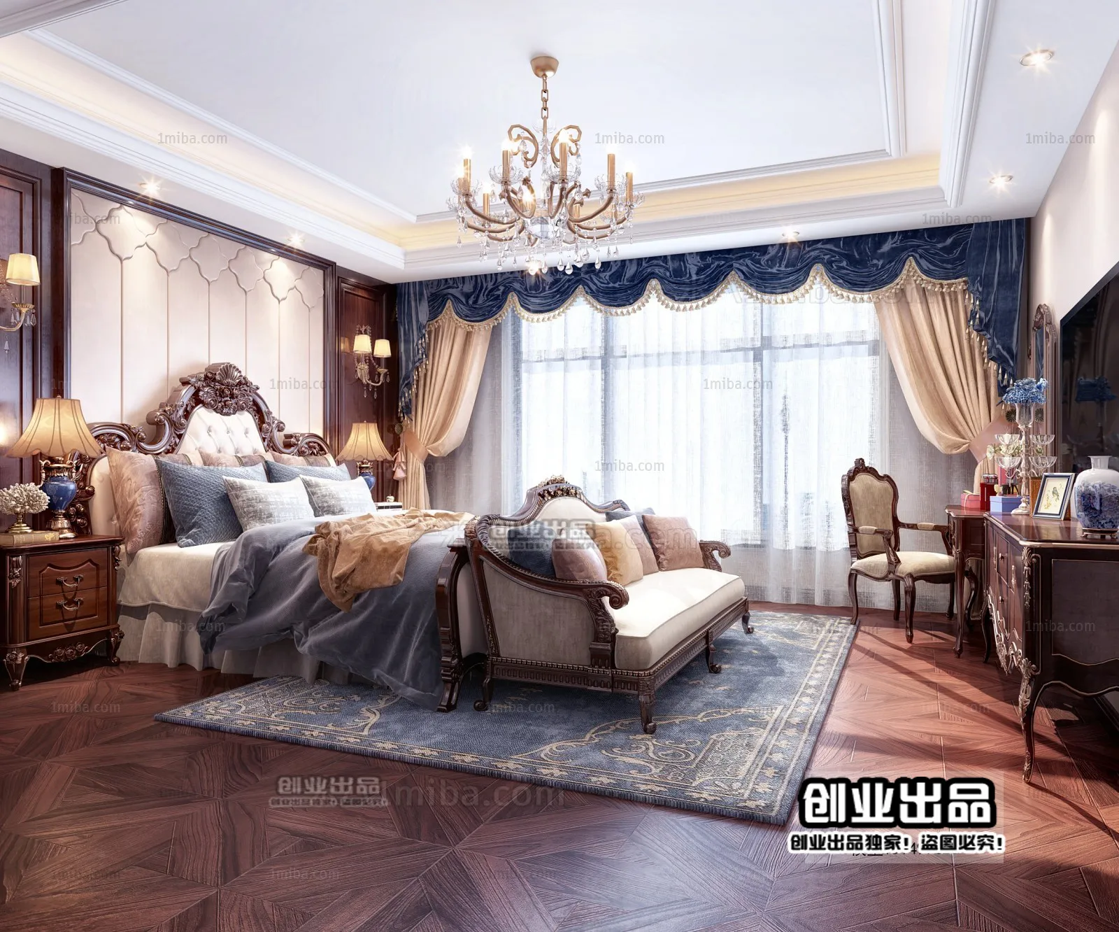 Bedroom 3D Interior Scene Model - European Style - 005