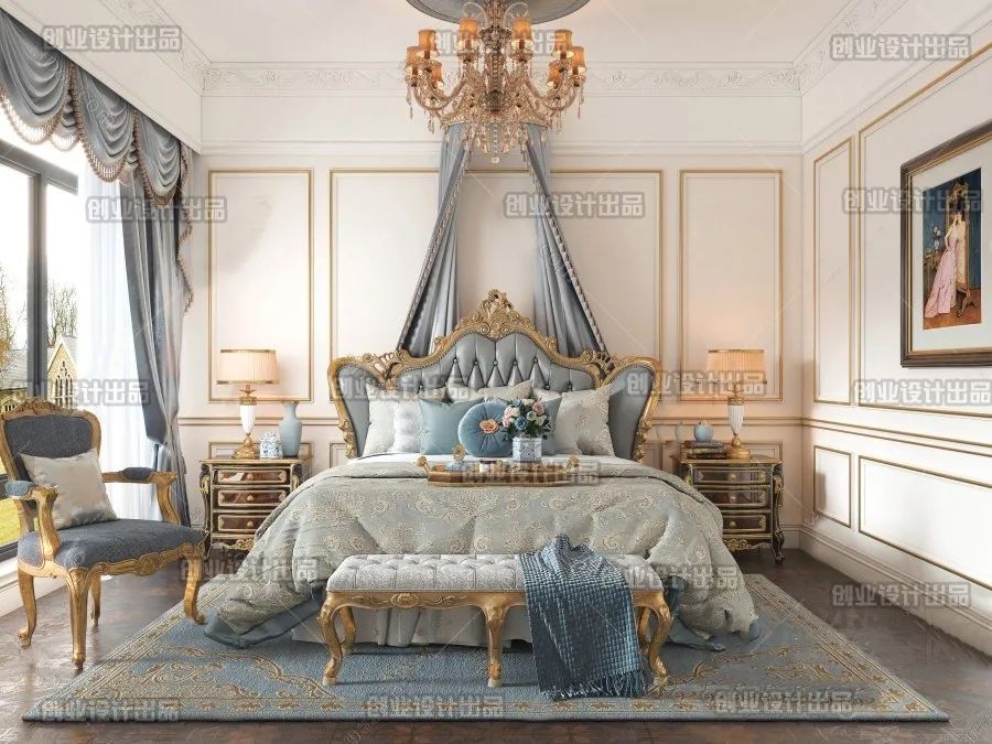 Bedroom 3D Interior Scene Model - European Style - 006