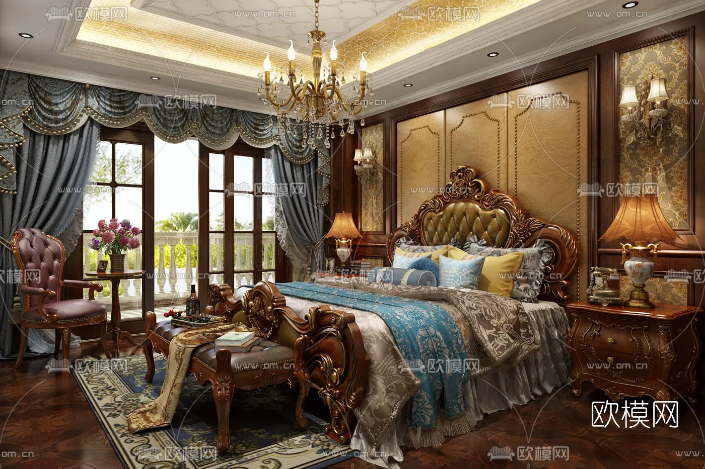 Bedroom 3D Interior Scene Model - European Style - 007