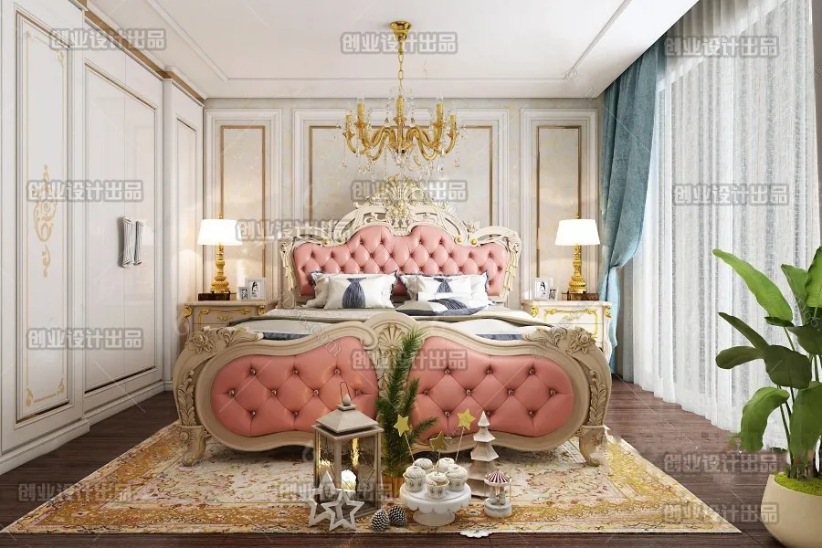 Bedroom 3D Interior Scene Model - European Style - 008