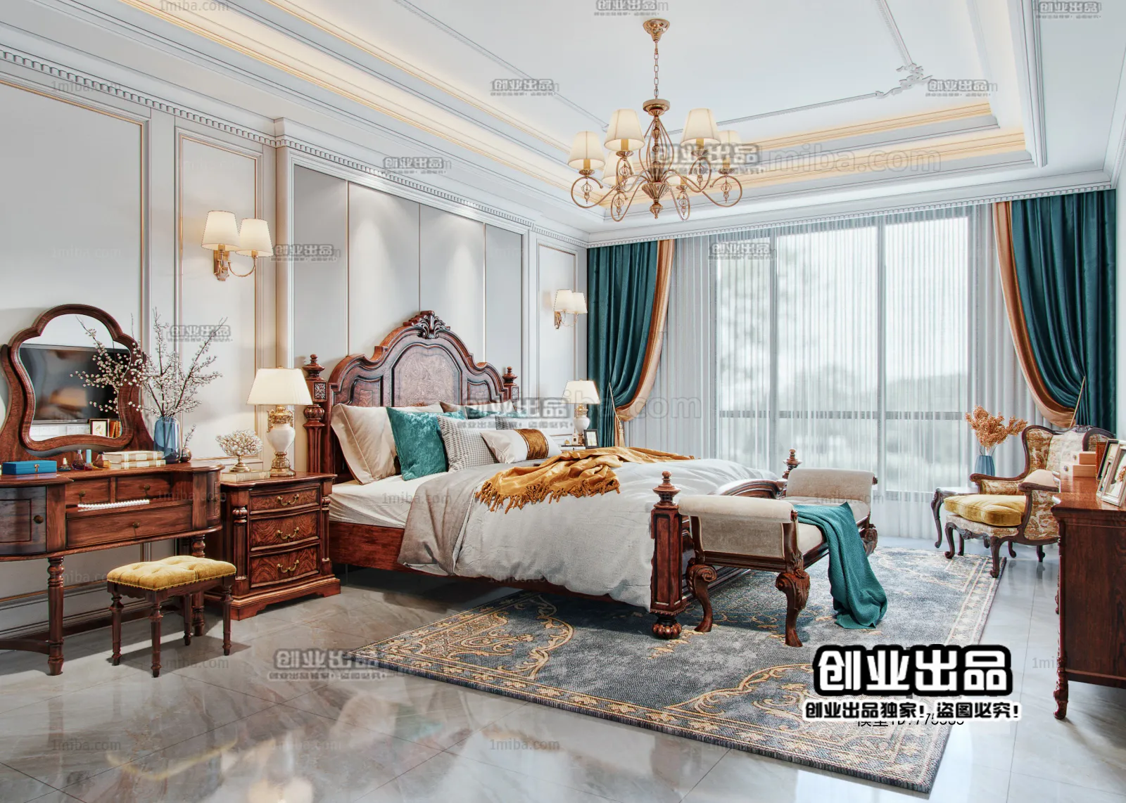 Bedroom 3D Interior Scene Model - European Style - 009