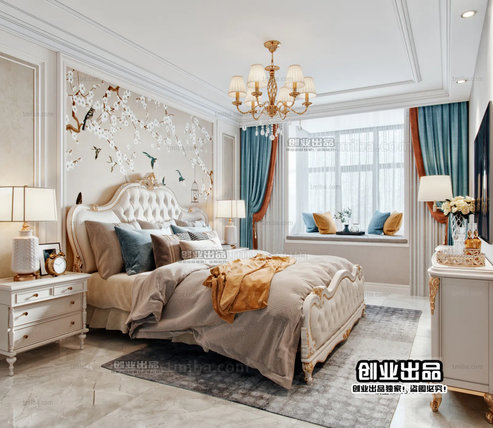 Bedroom 3D Interior Scene Model - European Style - 010