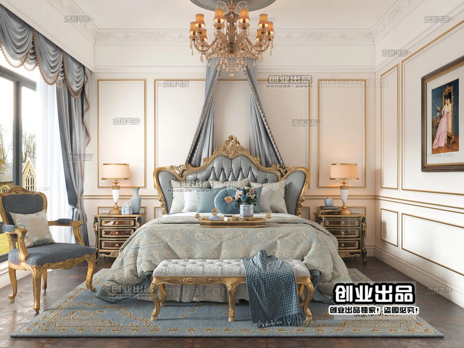 Bedroom 3D Interior Scene Model - European Style - 013