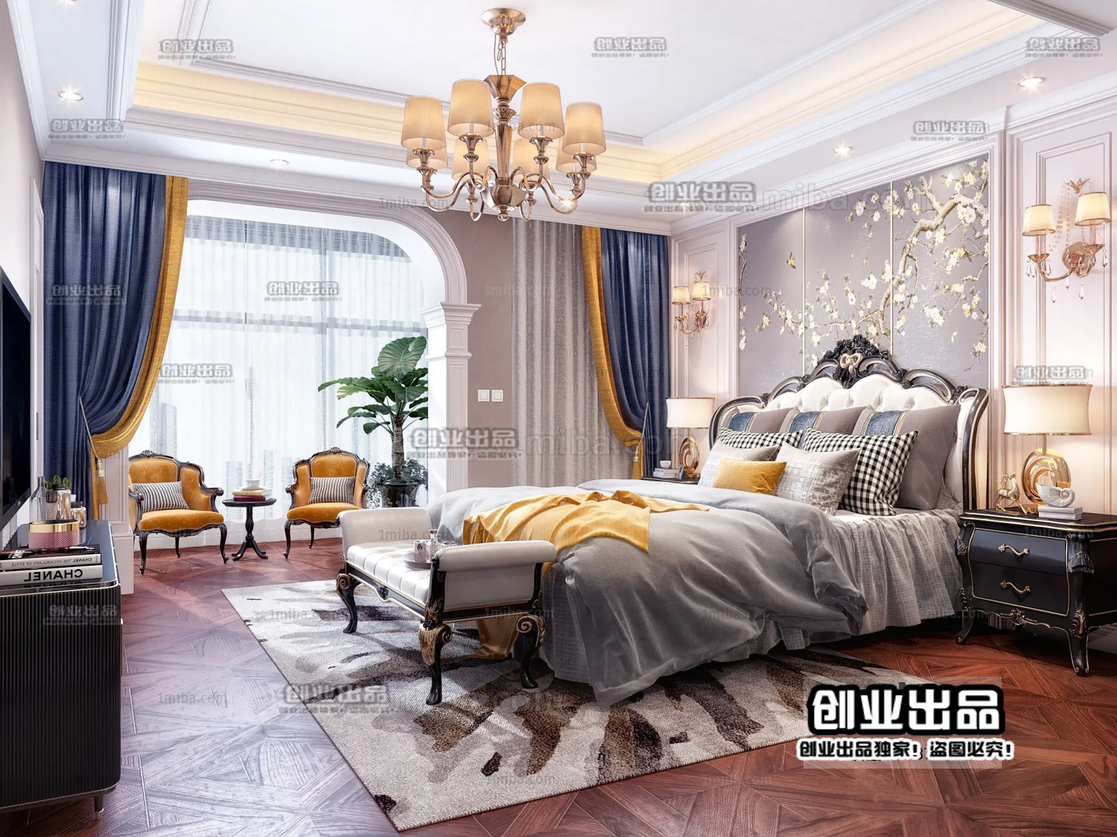 Bedroom 3D Interior Scene Model - European Style - 016