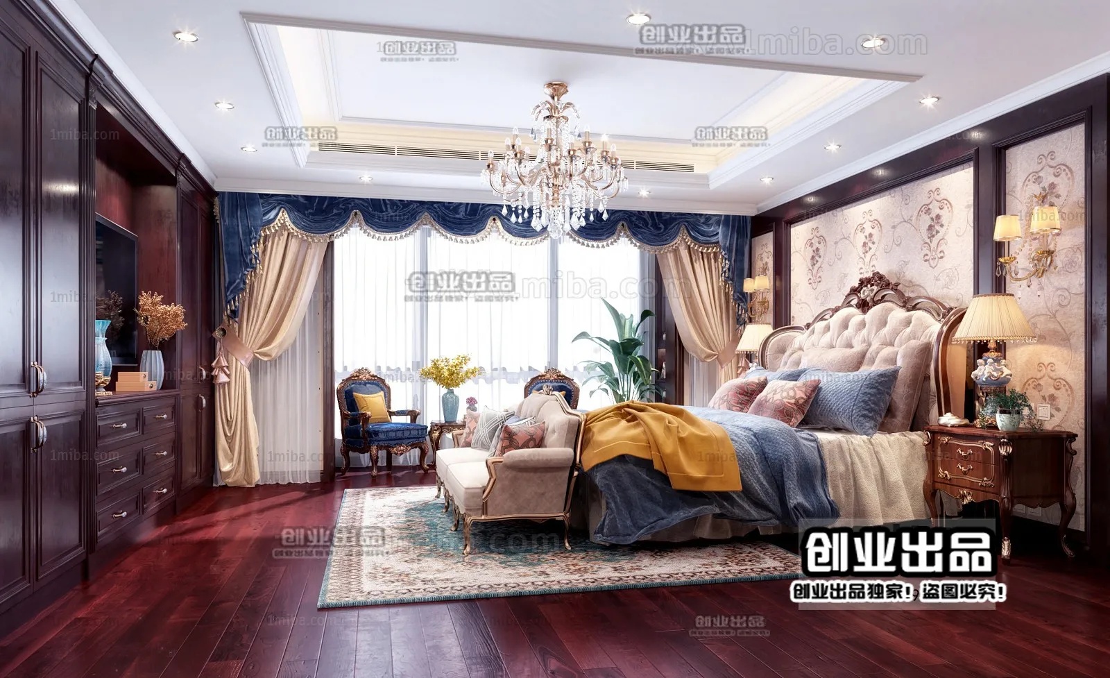 Bedroom 3D Interior Scene Model - European Style - 017