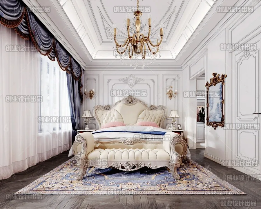Bedroom 3D Interior Scene Model - European Style - 018