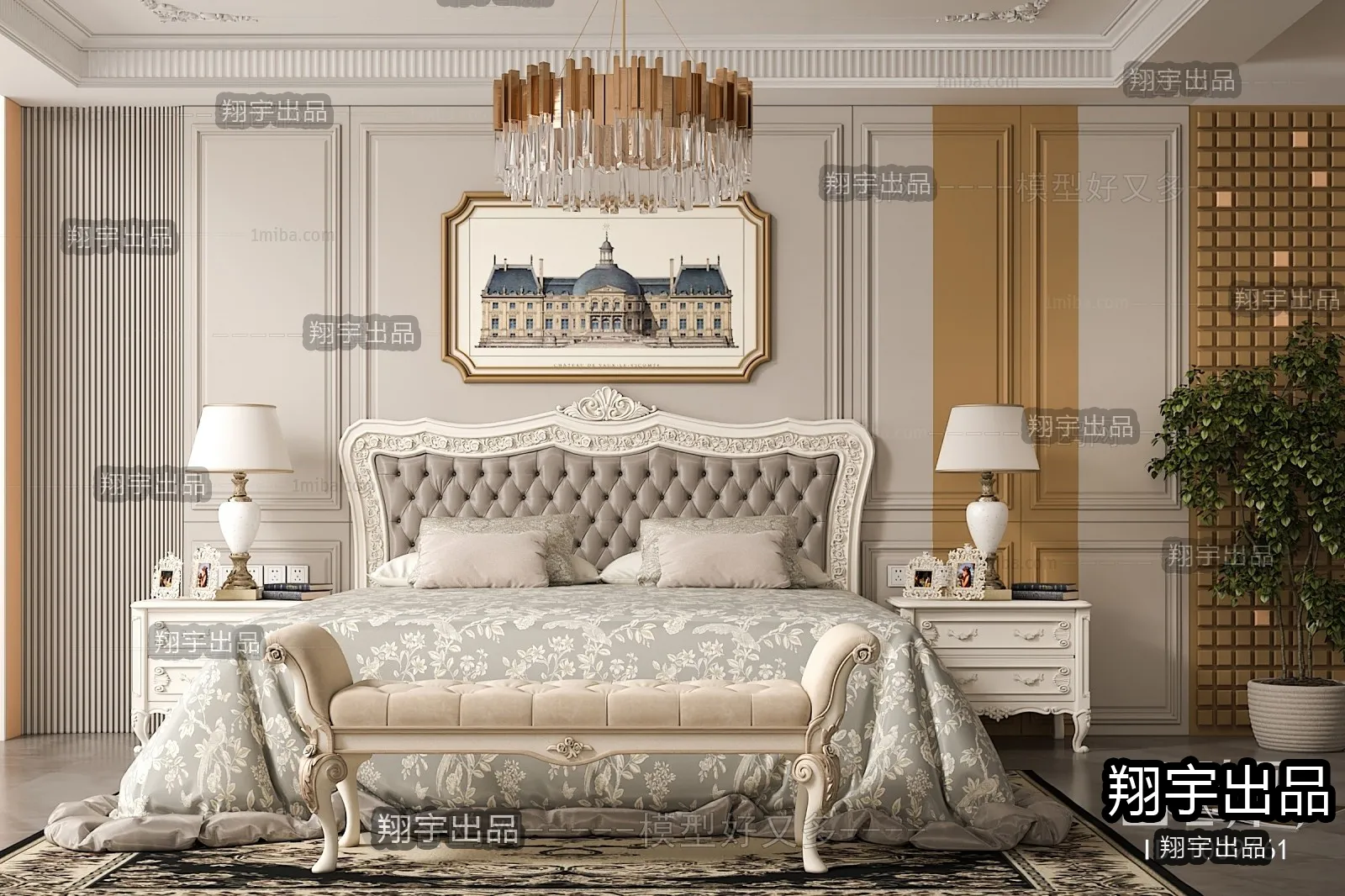 Bedroom 3D Interior Scene Model - European Style - 022