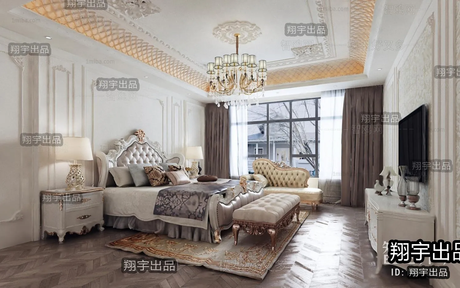 Bedroom 3D Interior Scene Model - European Style - 025