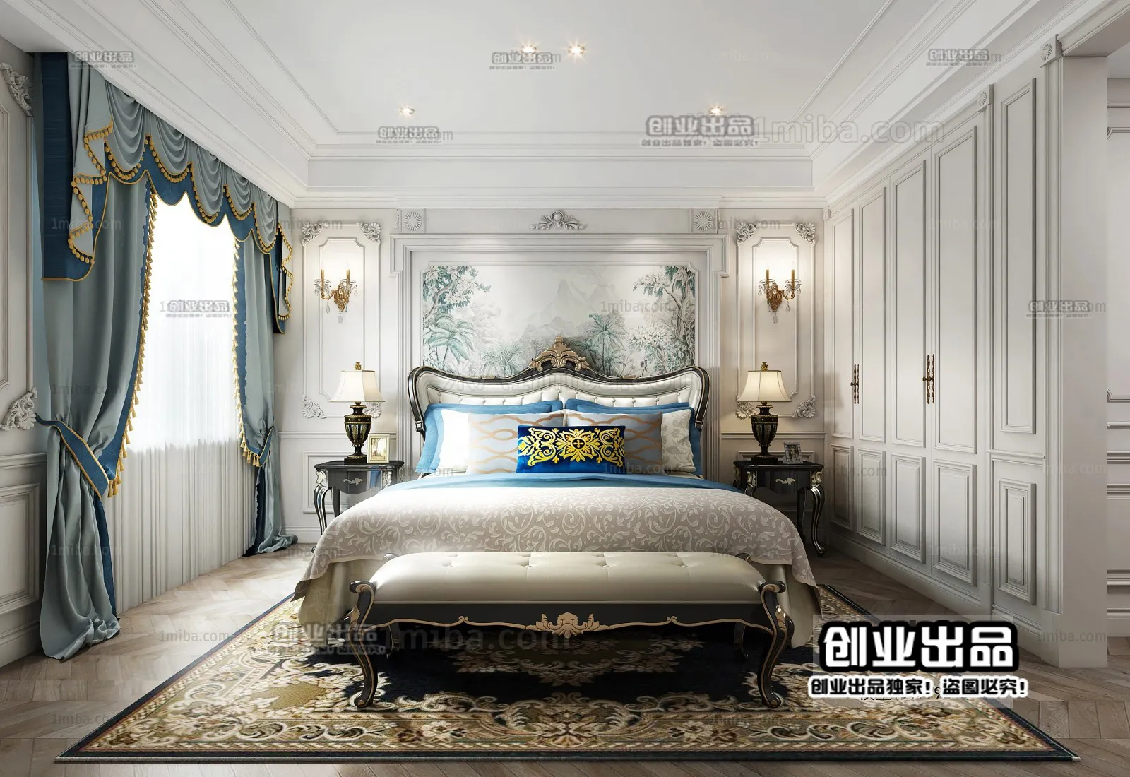 Bedroom 3D Interior Scene Model - European Style - 034