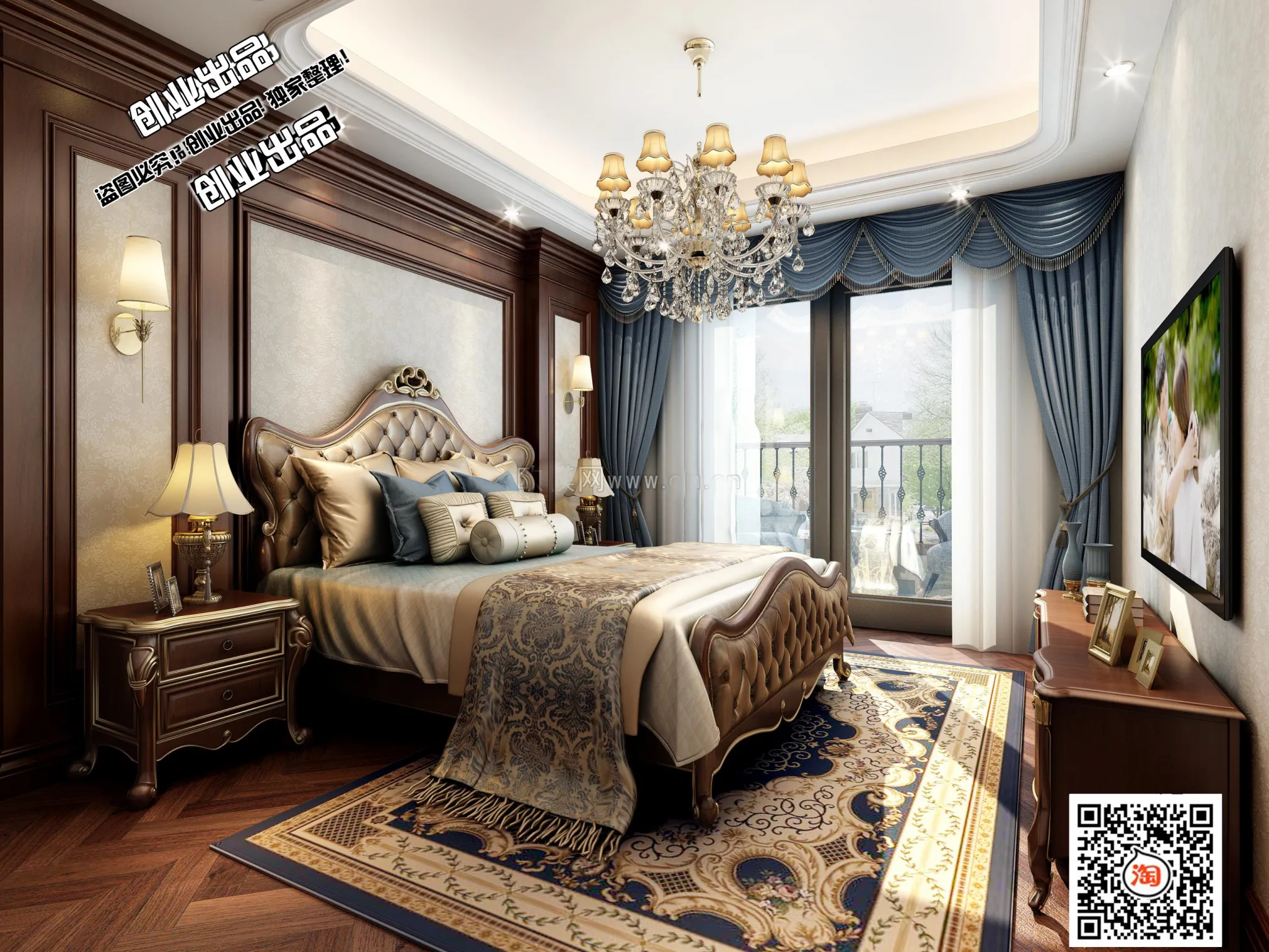 Bedroom 3D Interior Scene Model - European Style - 043