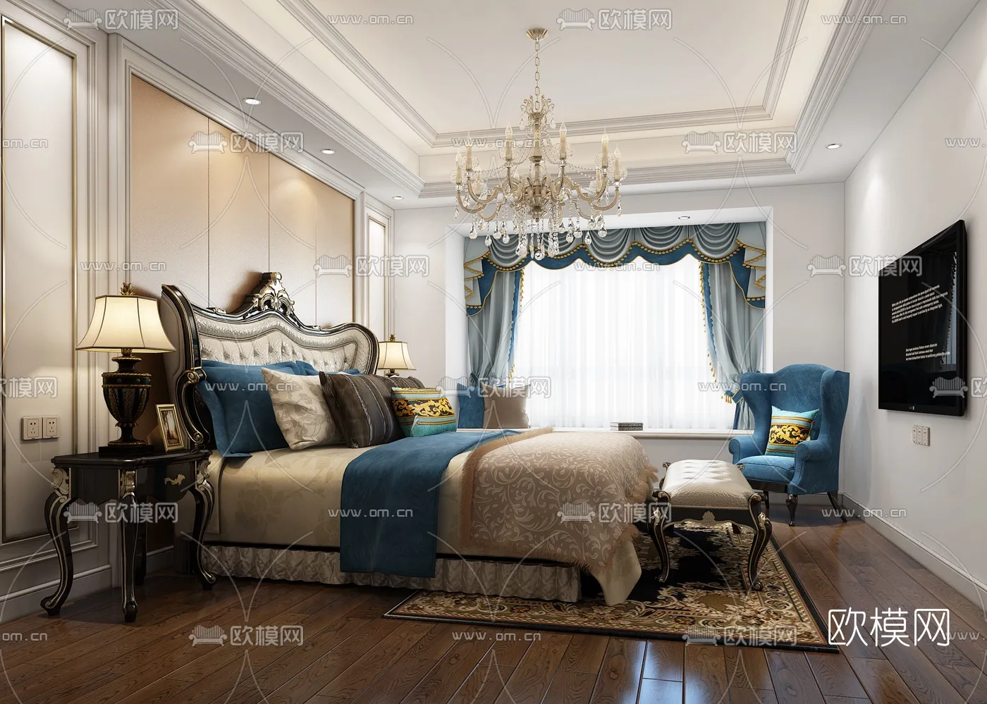 Bedroom 3D Interior Scene Model - European Style - 044