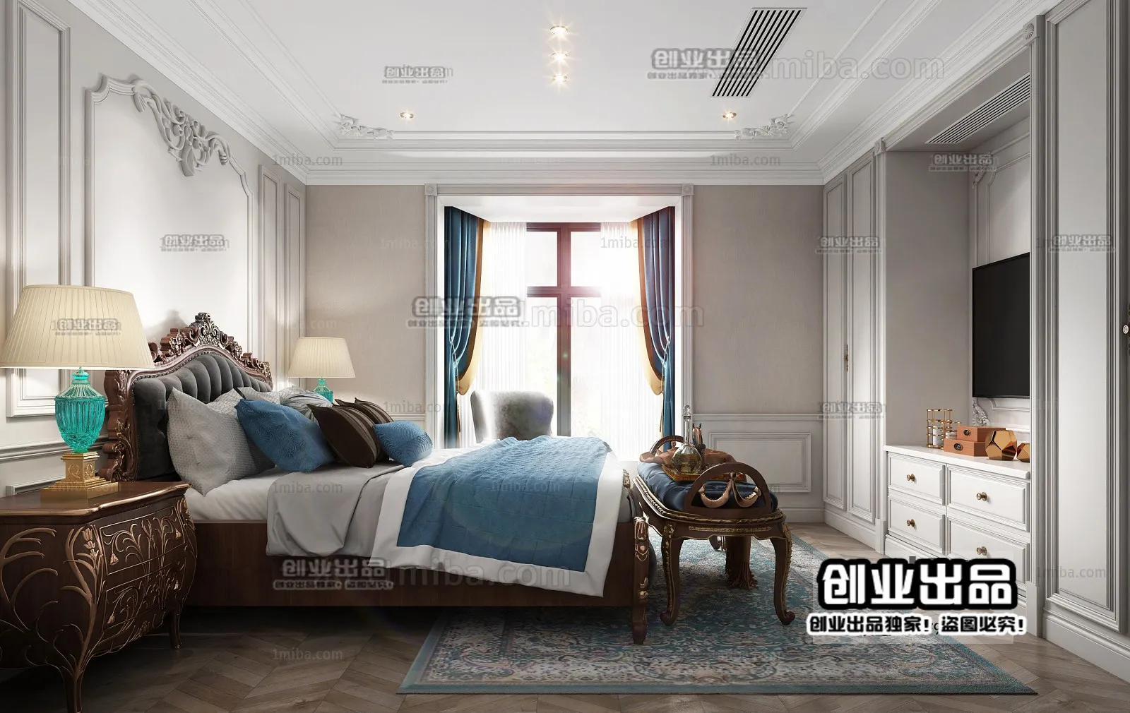 Bedroom 3D Interior Scene Model - European Style - 046