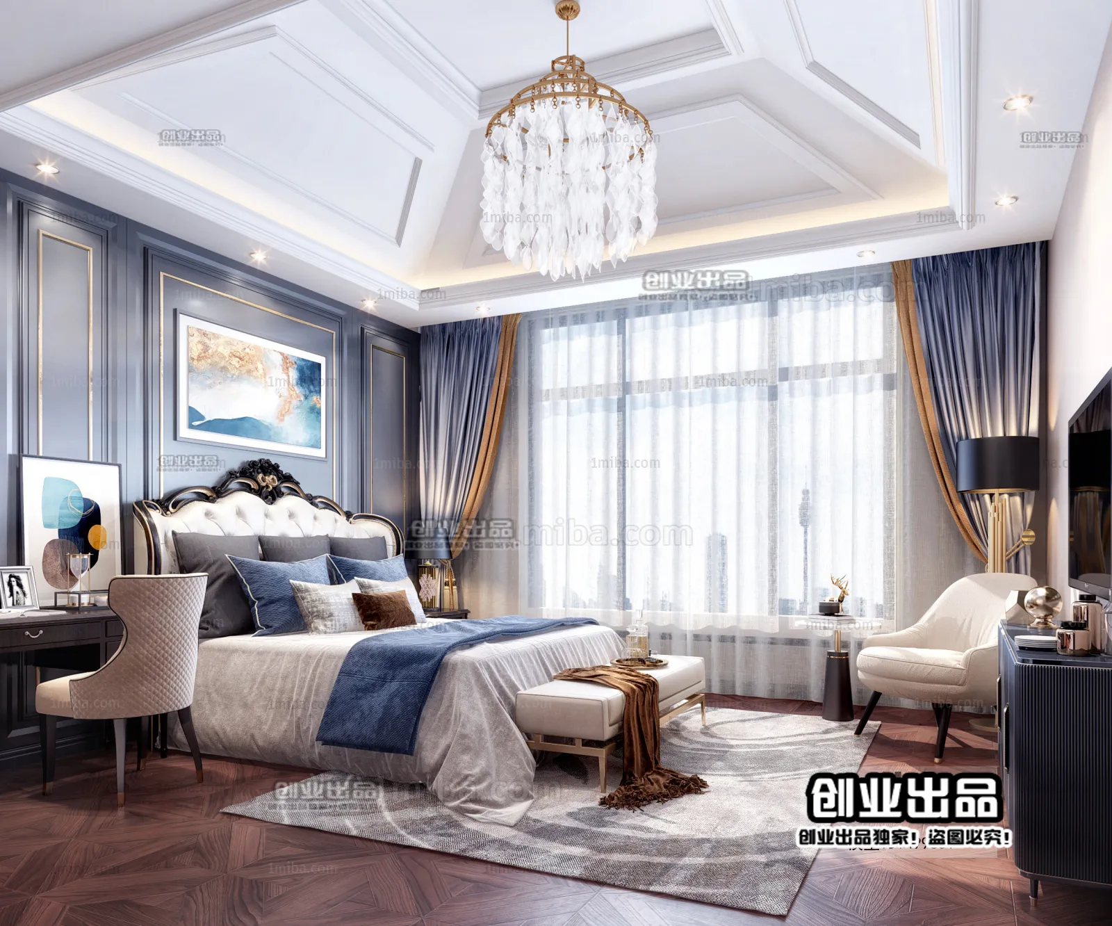 Bedroom 3D Interior Scene Model - European Style - 047