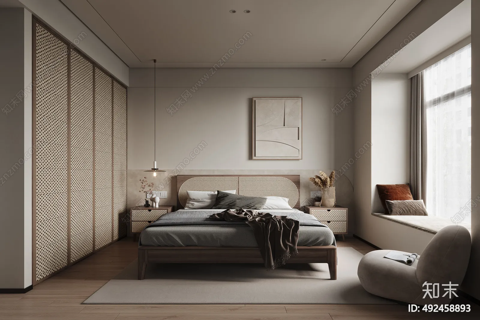 Bedroom 3D Interior Scene Model - Wabi Sabi Style - 001