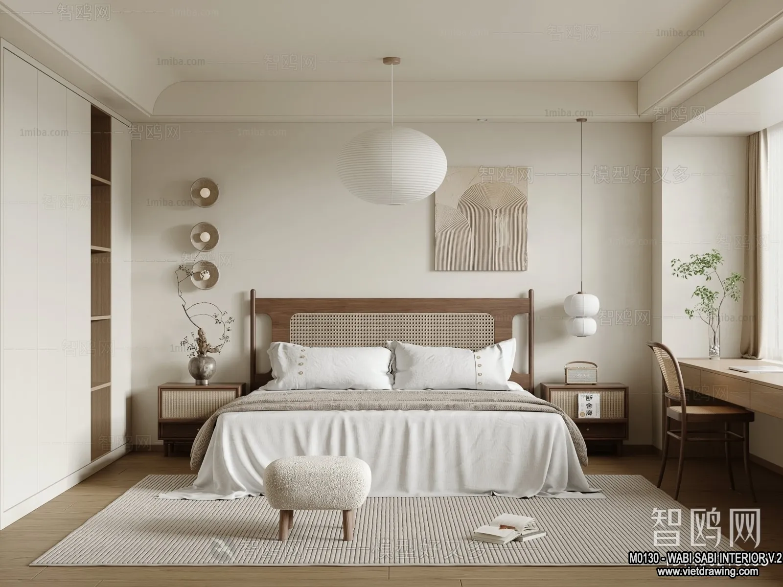 Bedroom 3D Interior Scene Model - Wabi Sabi Style - 019