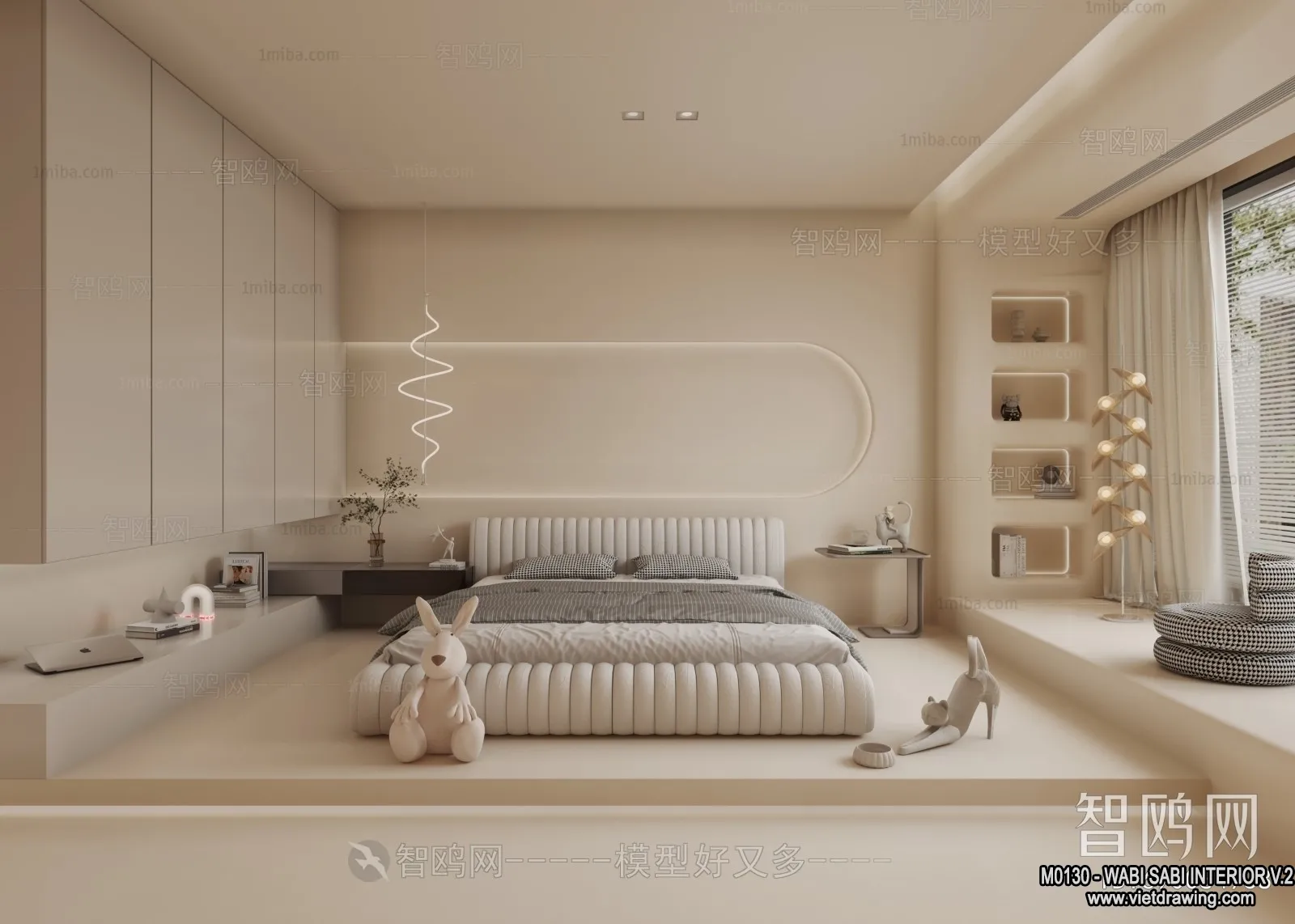 Bedroom 3D Interior Scene Model - Wabi Sabi Style - 020