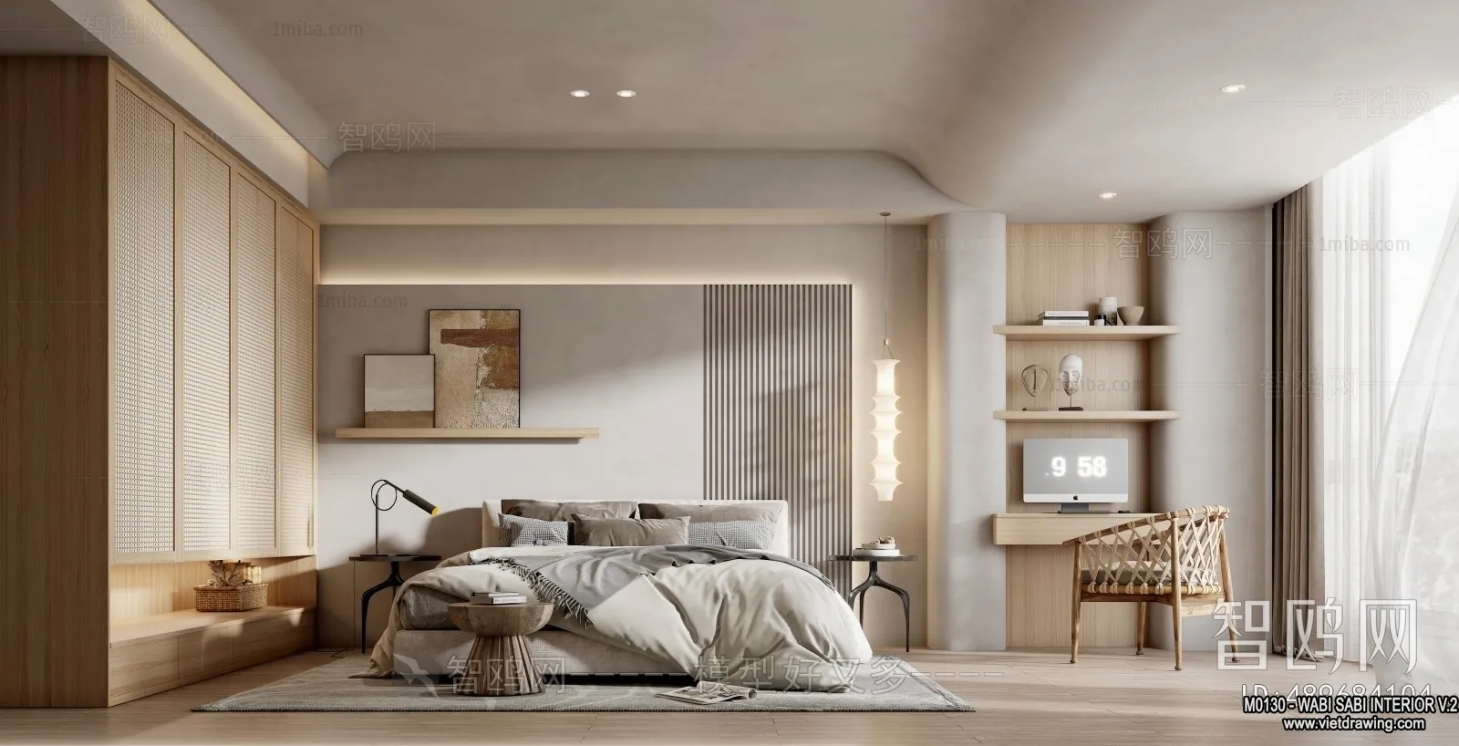 Bedroom 3D Interior Scene Model - Wabi Sabi Style - 021